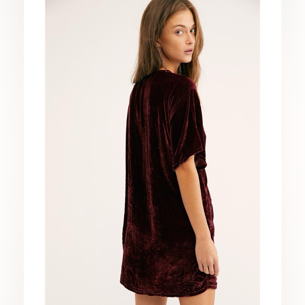Free People x CP Shades Crushed Red Velvet T Shirt Dress